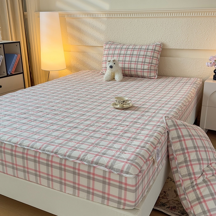 91家纺网 家纺一手货源 找家纺 沐纯家居 2025新款A类全棉色织水洗棉大豆棉床笠-半糖系列 半糖-灰粉