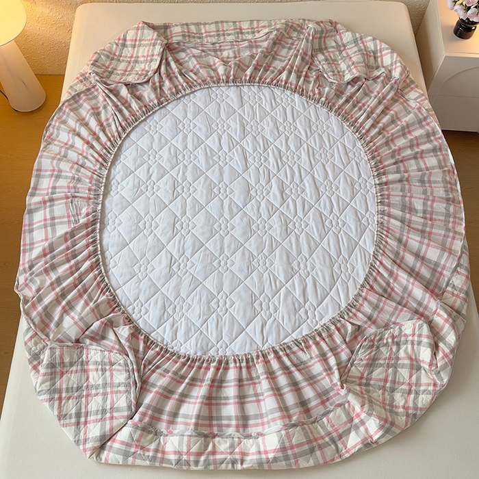 91家纺网 家纺一手货源 找家纺 沐纯家居 2025新款A类全棉色织水洗棉大豆棉床笠-半糖系列 半糖-灰粉