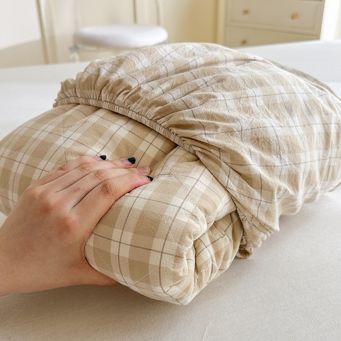 91家纺网 家纺一手货源 找家纺 沐纯家居 2025新款A类全棉色织水洗棉大豆棉床笠-半糖系列 半糖-卡其