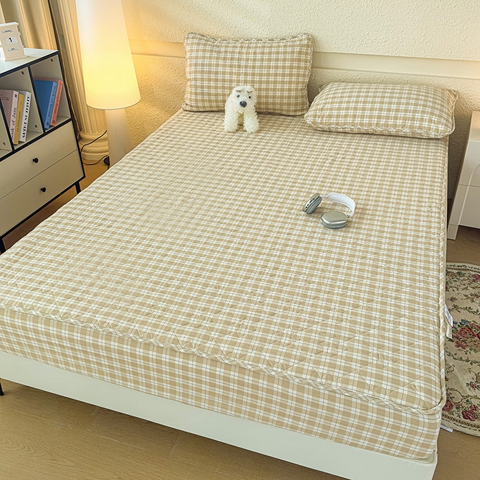 91家纺网 家纺一手货源 找家纺 沐纯家居 2025新款A类全棉色织水洗棉大豆棉床笠-半糖系列 半糖-卡其