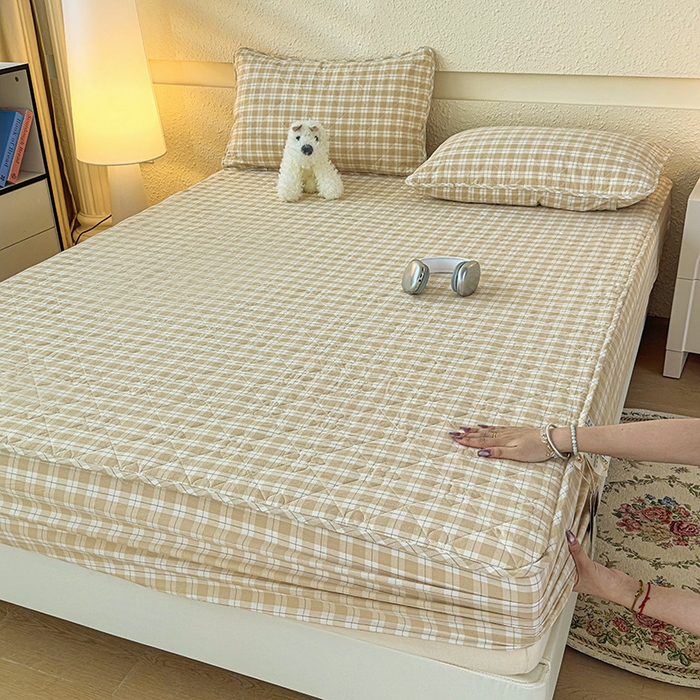 91家纺网 家纺一手货源 找家纺 沐纯家居 2025新款A类全棉色织水洗棉大豆棉床笠-半糖系列 半糖-卡其