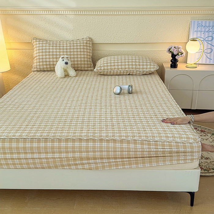 91家纺网 家纺一手货源 找家纺 沐纯家居 2025新款A类全棉色织水洗棉大豆棉床笠-半糖系列 半糖-卡其