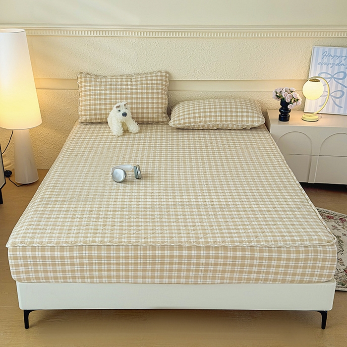 91家纺网 家纺一手货源 找家纺 沐纯家居 2025新款A类全棉色织水洗棉大豆棉床笠-半糖系列 半糖-卡其