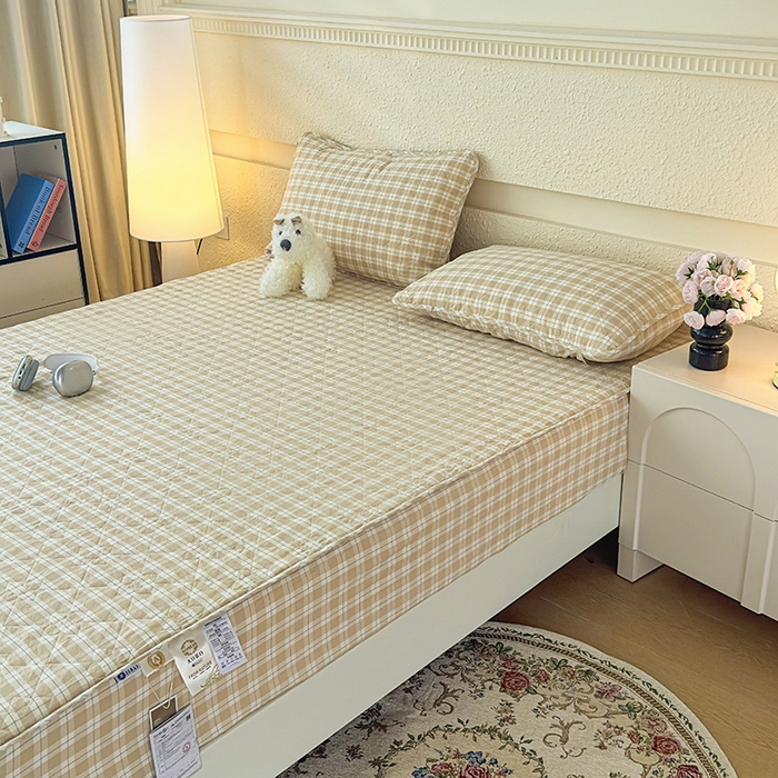 91家纺网 家纺一手货源 找家纺 沐纯家居 2025新款A类全棉色织水洗棉大豆棉床笠-半糖系列 半糖-卡其