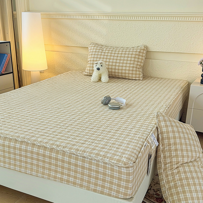 91家纺网 家纺一手货源 找家纺 沐纯家居 2025新款A类全棉色织水洗棉大豆棉床笠-半糖系列 半糖-卡其