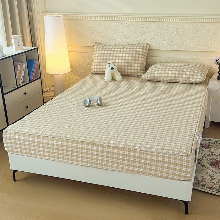 91家纺网 家纺一手货源 找家纺 沐纯家居 2025新款A类全棉色织水洗棉大豆棉床笠-半糖系列 半糖-卡其