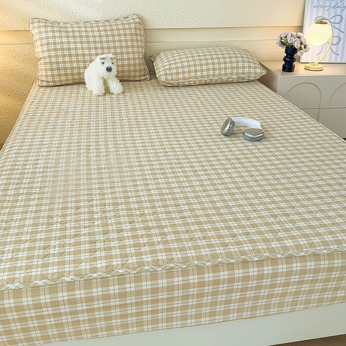 91家纺网 家纺一手货源 找家纺 沐纯家居 2025新款A类全棉色织水洗棉大豆棉床笠-半糖系列 半糖-卡其