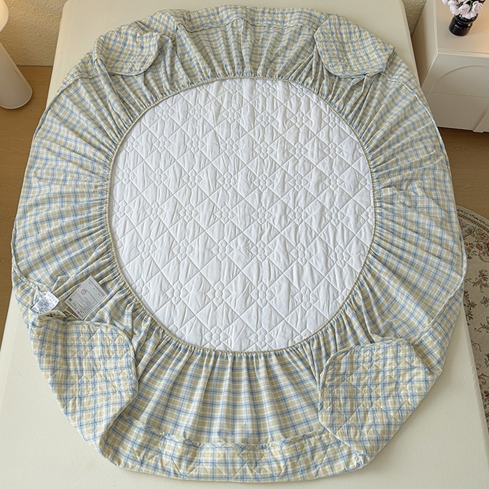 91家纺网 家纺一手货源 找家纺 沐纯家居 2025新款A类全棉色织水洗棉大豆棉床笠-半糖系列 半糖-蓝黄格