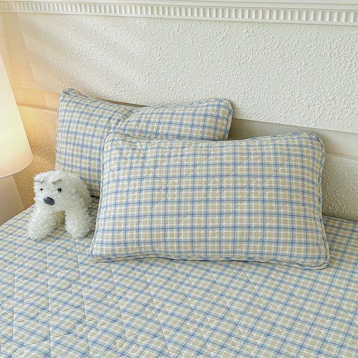 91家纺网 家纺一手货源 找家纺 沐纯家居 2025新款A类全棉色织水洗棉大豆棉床笠-半糖系列 半糖-蓝黄格