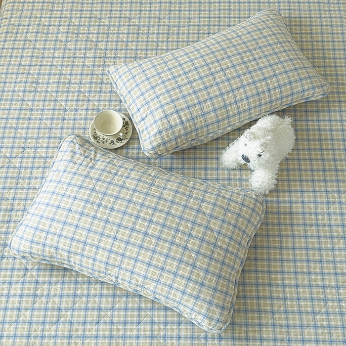 91家纺网 家纺一手货源 找家纺 沐纯家居 2025新款A类全棉色织水洗棉大豆棉床笠-半糖系列 半糖-蓝黄格