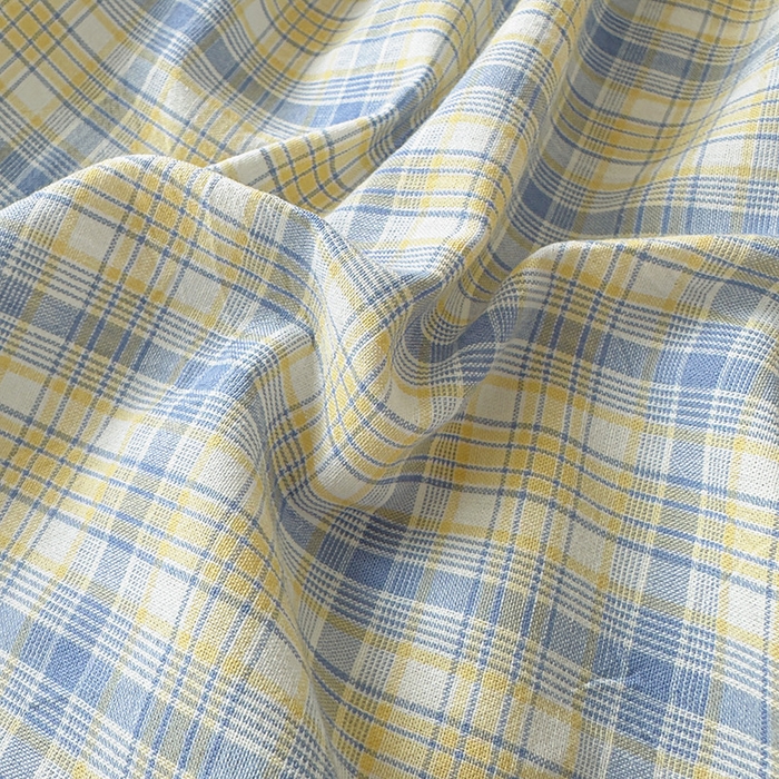 91家纺网 家纺一手货源 找家纺 沐纯家居 2025新款A类全棉色织水洗棉大豆棉床笠-半糖系列 半糖-蓝黄格