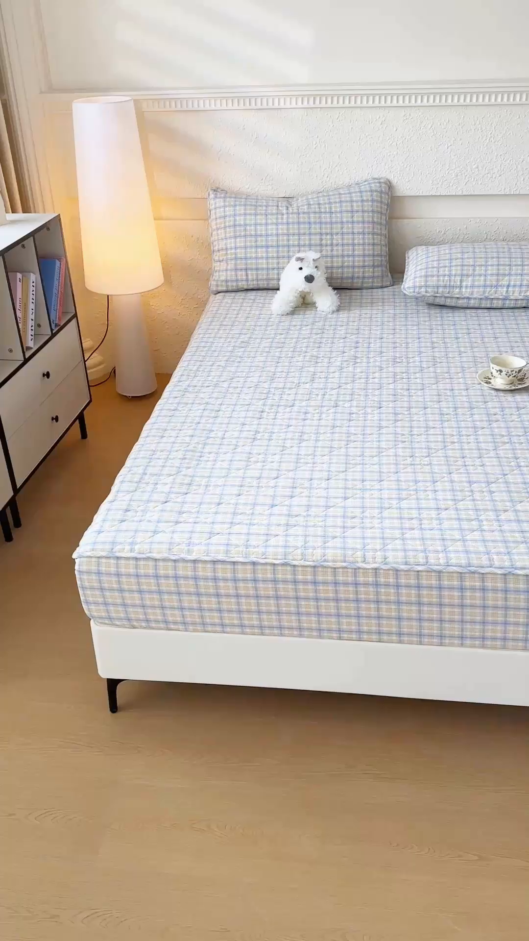 91家纺网 家纺一手货源 找家纺 沐纯家居 2025新款A类全棉色织水洗棉大豆棉床笠-半糖系列 半糖-蓝黄格