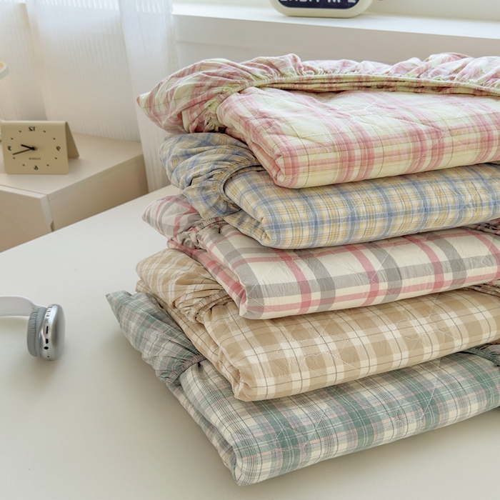 沐纯家居 2025新款A类全棉色织水洗棉大豆棉床笠-半糖系列 组合图仅供参考