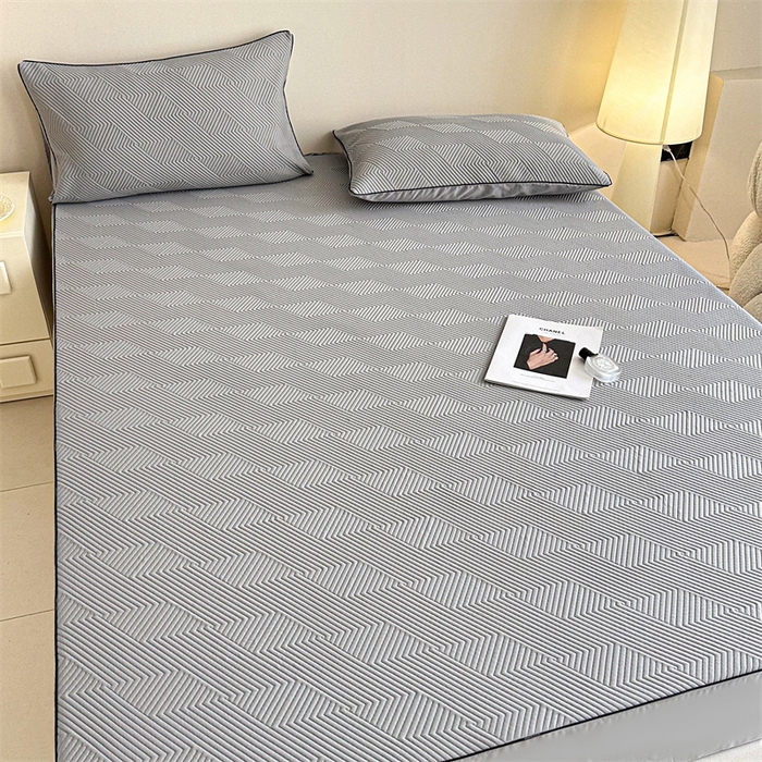 91家纺网 家纺一手货源 找家纺 若未家居 LOVEWE HOUSE 2025新款PE中分子凉感凉席三件套 泡芙-灰