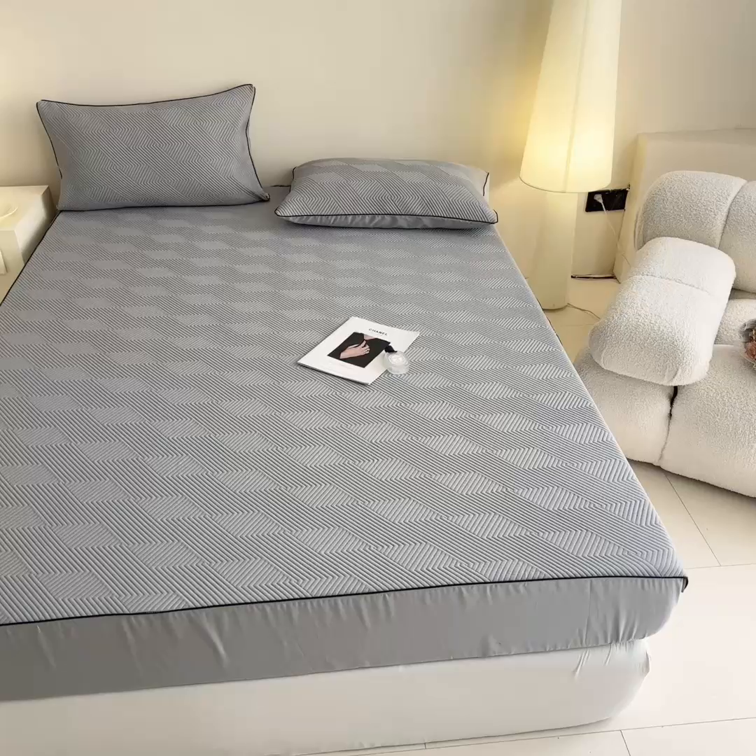 91家纺网 家纺一手货源 找家纺 若未家居 LOVEWE HOUSE 2025新款PE中分子凉感凉席三件套 泡芙-灰