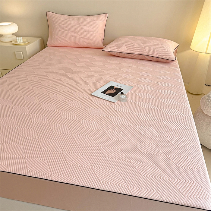 91家纺网 家纺一手货源 找家纺 若未家居 LOVEWE HOUSE 2025新款PE中分子凉感凉席三件套 泡芙-粉