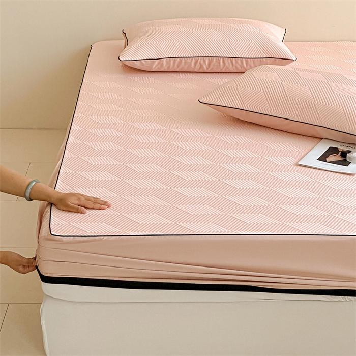 91家纺网 家纺一手货源 找家纺 若未家居 LOVEWE HOUSE 2025新款PE中分子凉感凉席三件套 泡芙-粉