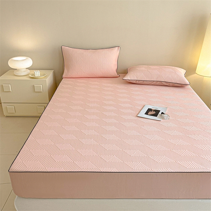 91家纺网 家纺一手货源 找家纺 若未家居 LOVEWE HOUSE 2025新款PE中分子凉感凉席三件套 泡芙-粉