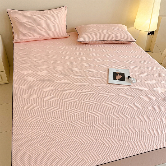 91家纺网 家纺一手货源 找家纺 若未家居 LOVEWE HOUSE 2025新款PE中分子凉感凉席三件套 泡芙-粉