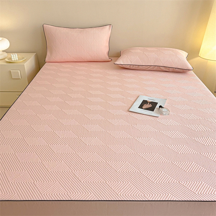 91家纺网 家纺一手货源 找家纺 若未家居 LOVEWE HOUSE 2025新款PE中分子凉感凉席三件套 泡芙-粉