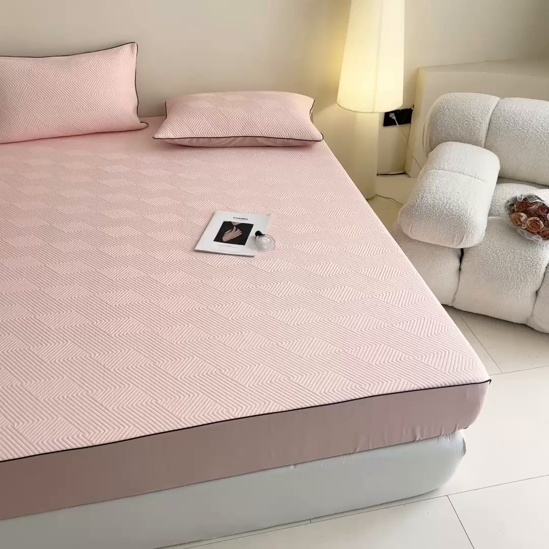 91家纺网 家纺一手货源 找家纺 若未家居 LOVEWE HOUSE 2025新款PE中分子凉感凉席三件套 泡芙-粉