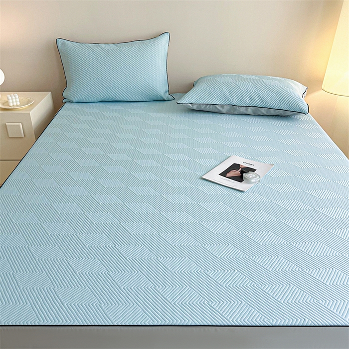 91家纺网 家纺一手货源 找家纺 若未家居 LOVEWE HOUSE 2025新款PE中分子凉感凉席三件套 泡芙-蓝