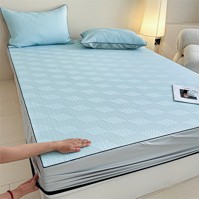 91家纺网 家纺一手货源 找家纺 若未家居 LOVEWE HOUSE 2025新款PE中分子凉感凉席三件套 泡芙-蓝