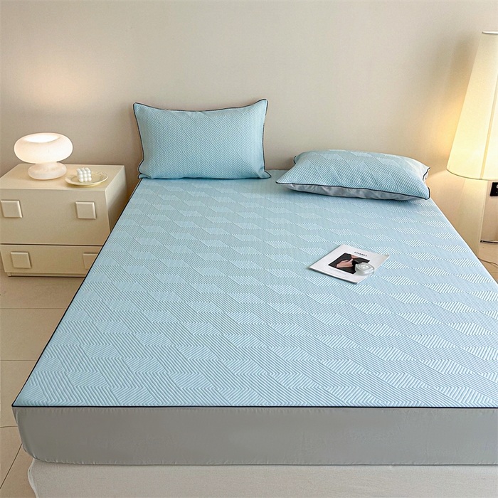 91家纺网 家纺一手货源 找家纺 若未家居 LOVEWE HOUSE 2025新款PE中分子凉感凉席三件套 泡芙-蓝