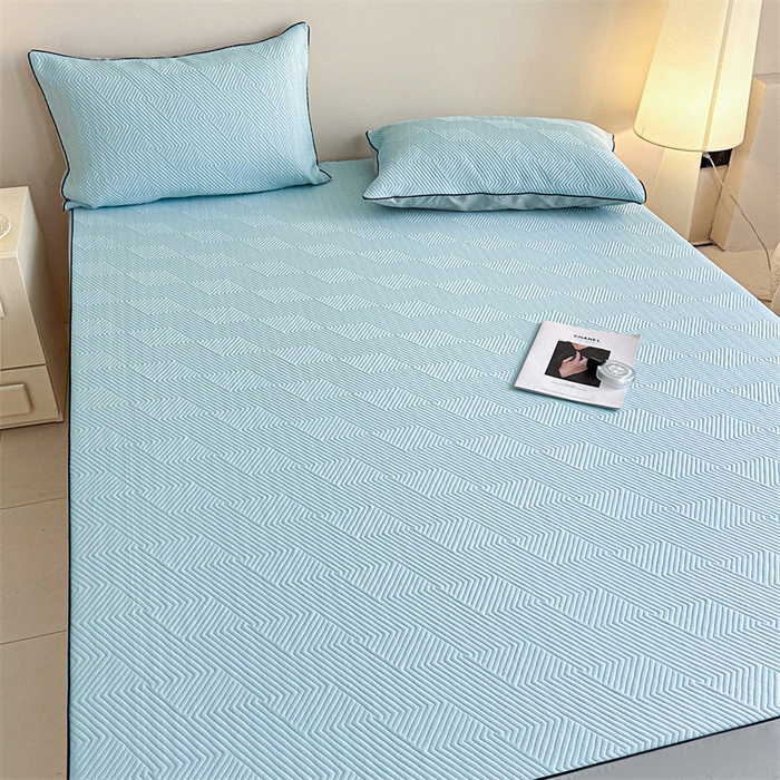 91家纺网 家纺一手货源 找家纺 若未家居 LOVEWE HOUSE 2025新款PE中分子凉感凉席三件套 泡芙-蓝