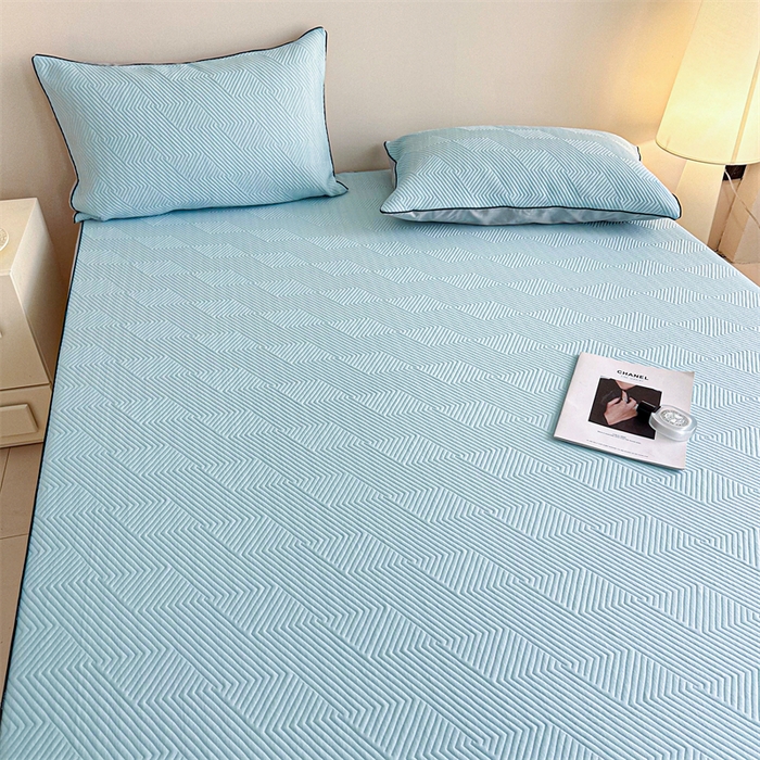 91家纺网 家纺一手货源 找家纺 若未家居 LOVEWE HOUSE 2025新款PE中分子凉感凉席三件套 泡芙-蓝