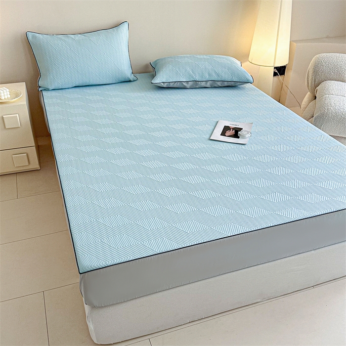 91家纺网 家纺一手货源 找家纺 若未家居 LOVEWE HOUSE 2025新款PE中分子凉感凉席三件套 泡芙-蓝