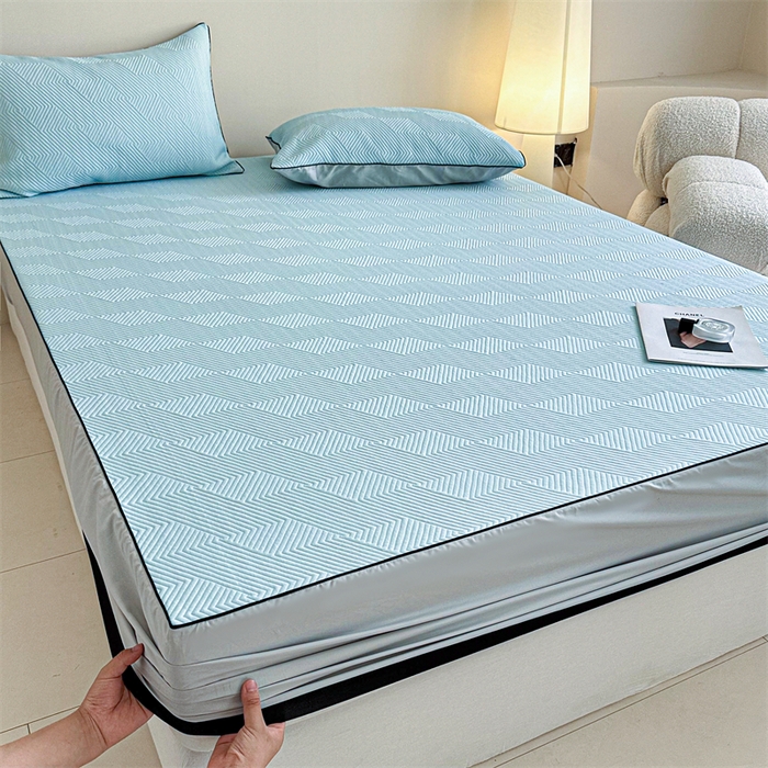 91家纺网 家纺一手货源 找家纺 若未家居 LOVEWE HOUSE 2025新款PE中分子凉感凉席三件套 泡芙-蓝