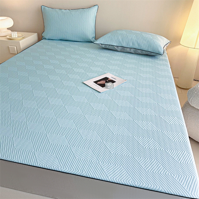 91家纺网 家纺一手货源 找家纺 若未家居 LOVEWE HOUSE 2025新款PE中分子凉感凉席三件套 泡芙-蓝