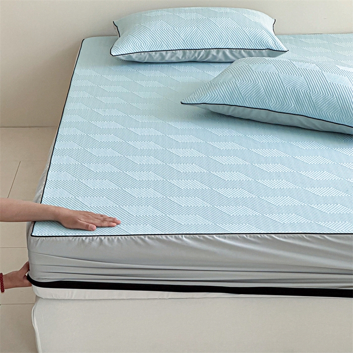 91家纺网 家纺一手货源 找家纺 若未家居 LOVEWE HOUSE 2025新款PE中分子凉感凉席三件套 泡芙-蓝