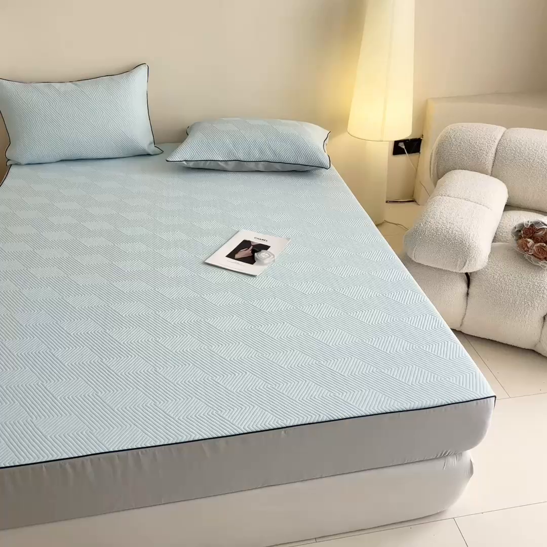 91家纺网 家纺一手货源 找家纺 若未家居 LOVEWE HOUSE 2025新款PE中分子凉感凉席三件套 泡芙-蓝