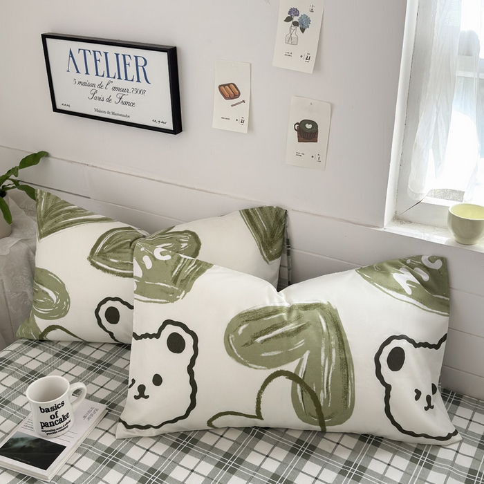 91家纺网 家纺一手货源 找家纺 可可家纺 2025新款印花卡通芦荟棉四件套亲肤床单被套三件套 森系熊