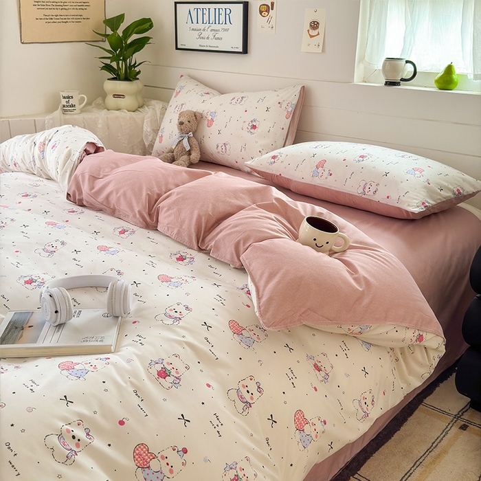 91家纺网 家纺一手货源 找家纺 可可家纺 2025新款印花卡通芦荟棉四件套亲肤床单被套三件套 可爱西高地