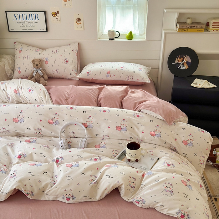 91家纺网 家纺一手货源 找家纺 可可家纺 2025新款印花卡通芦荟棉四件套亲肤床单被套三件套 可爱西高地