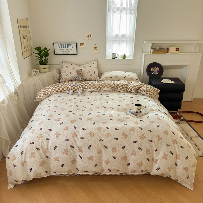 可可家纺 2025新款印花卡通芦荟棉四件套亲肤床单被套三件套 Bear小熊