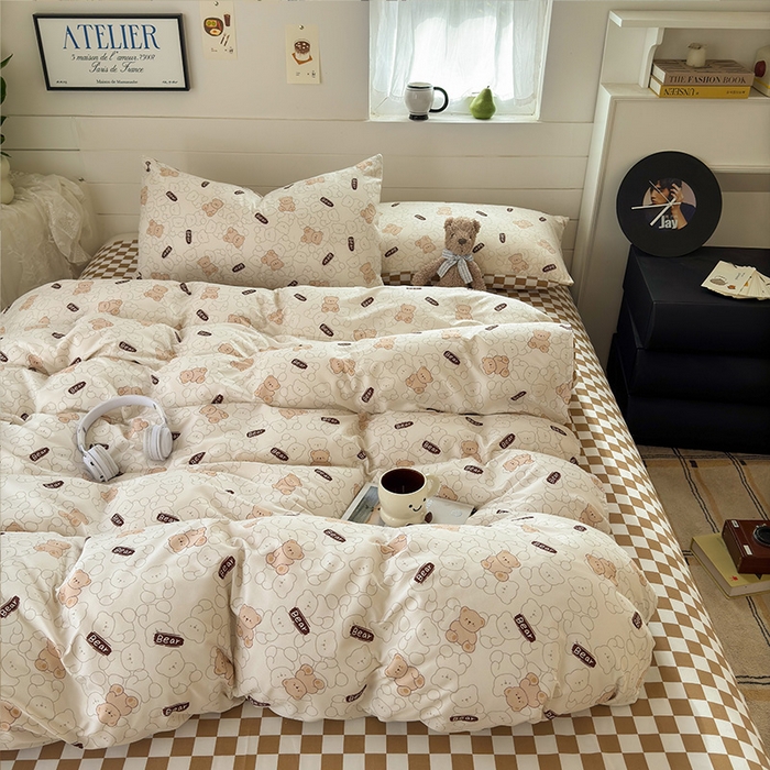 91家纺网 家纺一手货源 找家纺 可可家纺 2025新款印花卡通芦荟棉被套亲肤被罩单件小清新 Bear小熊