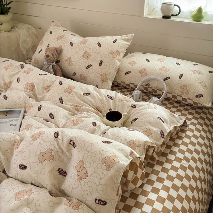 91家纺网 家纺一手货源 找家纺 可可家纺 2025新款印花卡通芦荟棉被套亲肤被罩单件小清新 Bear小熊