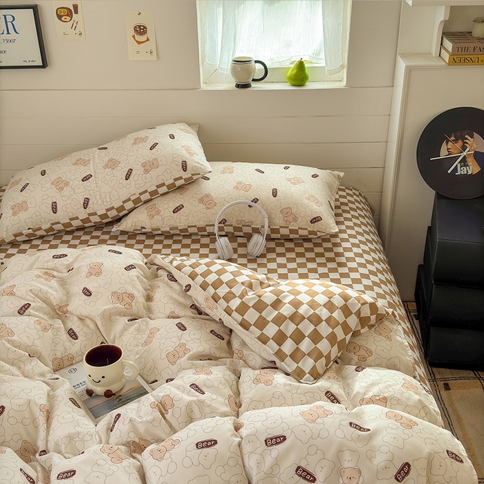91家纺网 家纺一手货源 找家纺 可可家纺 2025新款印花卡通芦荟棉被套亲肤被罩单件小清新 Bear小熊