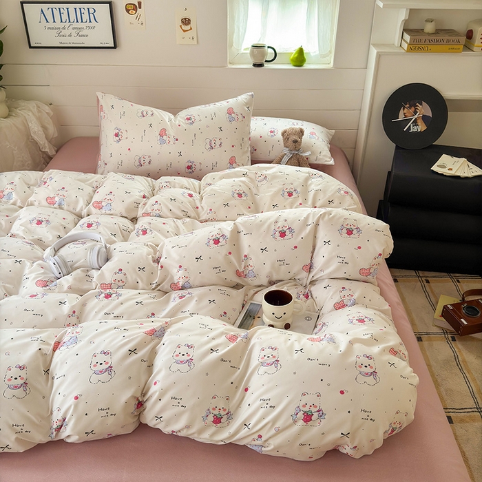 91家纺网 家纺一手货源 找家纺 可可家纺 2025新款印花卡通芦荟棉被套亲肤被罩单件小清新 可爱西高地