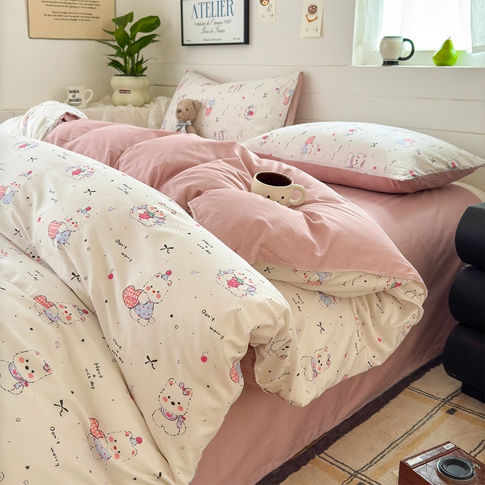 91家纺网 家纺一手货源 找家纺 可可家纺 2025新款印花卡通芦荟棉被套亲肤被罩单件小清新 可爱西高地