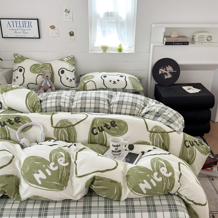 91家纺网 家纺一手货源 找家纺 可可家纺 2025新款印花卡通芦荟棉被套亲肤被罩单件小清新 森系熊