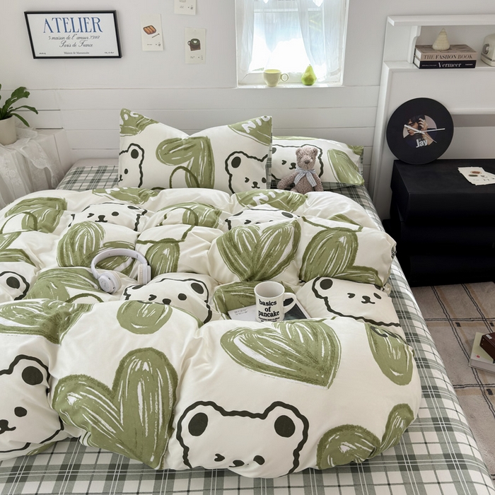 91家纺网 家纺一手货源 找家纺 可可家纺 2025新款印花卡通芦荟棉被套亲肤被罩单件小清新 森系熊