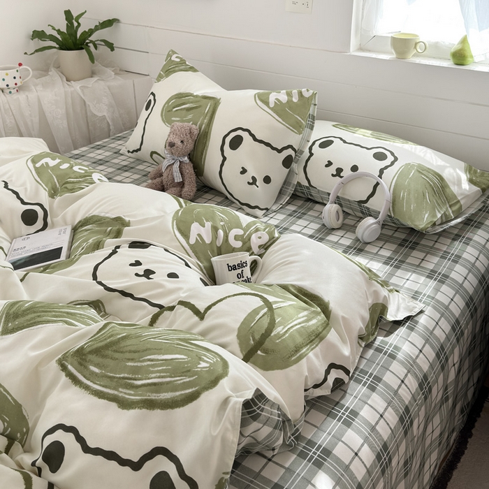 91家纺网 家纺一手货源 找家纺 可可家纺 2025新款印花卡通芦荟棉被套亲肤被罩单件小清新 森系熊