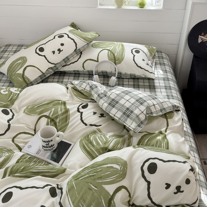 91家纺网 家纺一手货源 找家纺 可可家纺 2025新款印花卡通芦荟棉被套亲肤被罩单件小清新 森系熊