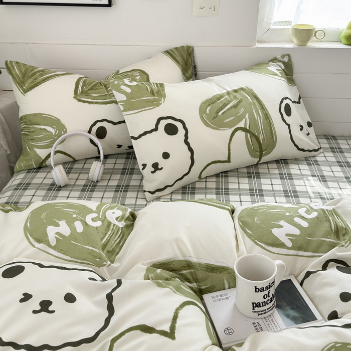 91家纺网 家纺一手货源 找家纺 可可家纺 2025新款印花卡通芦荟棉被套亲肤被罩单件小清新 森系熊
