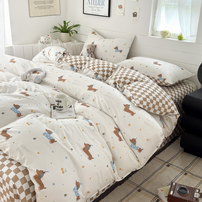 91家纺网 家纺一手货源 找家纺 可可家纺 2025新款印花卡通芦荟棉被套亲肤被罩单件小清新 星星腊肠狗